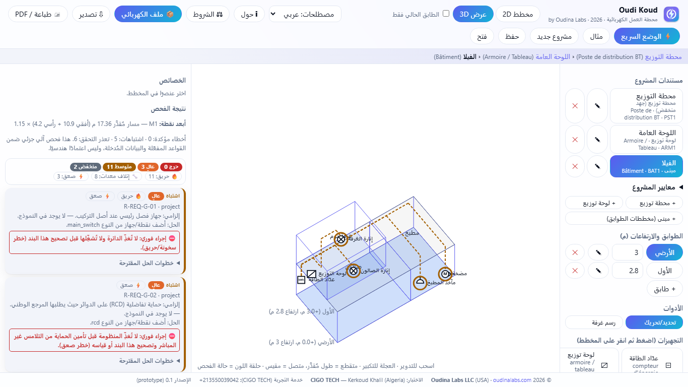 3D view by floors with cable routes